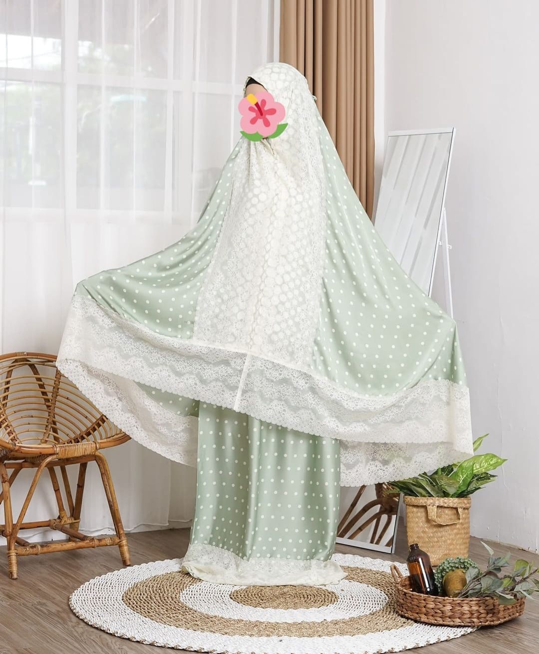 Mukena Herseasons Armani Silk Luxury Premium Polkadot Hijau Muda