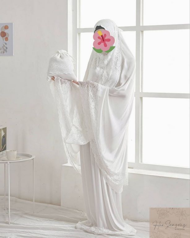 Mukena Herseasons Armani Silk Luxury Premium Warna Broken White