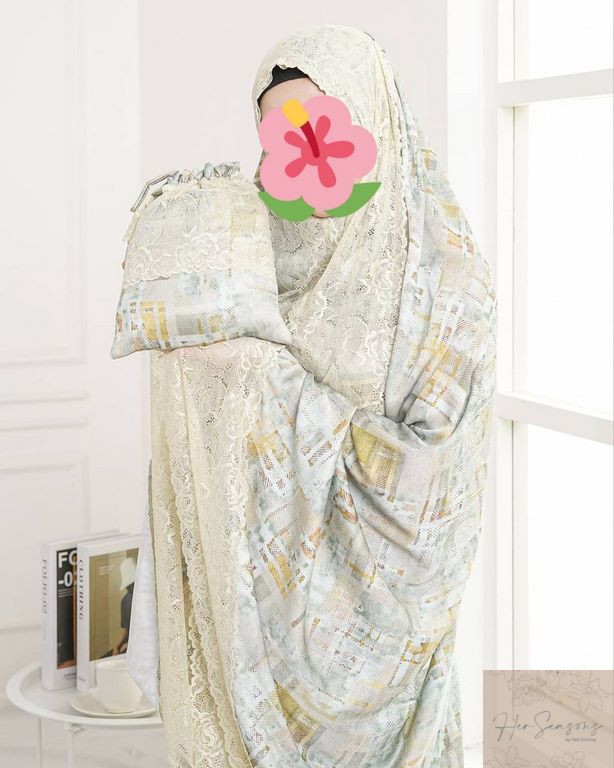 Mukena Herseasons Armani Silk Luxury Premium Printing Abstrak Salt Green