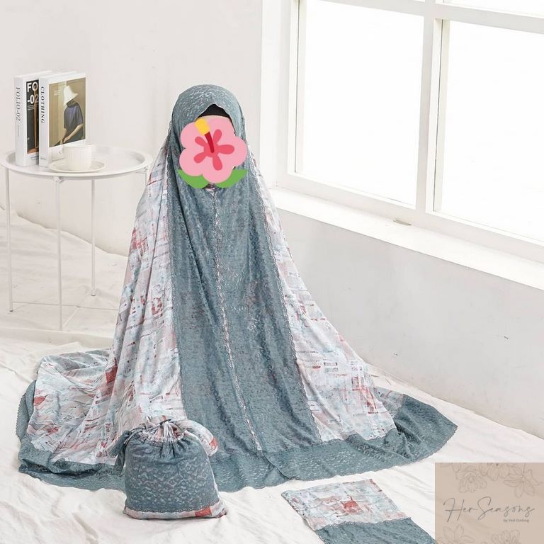 Mukena Herseasons Armani Silk Luxury Premium Printing Abstrak Blue Stone