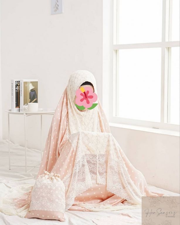 Mukena Herseasons Armani Silk Luxury Premium Polkadot Peach