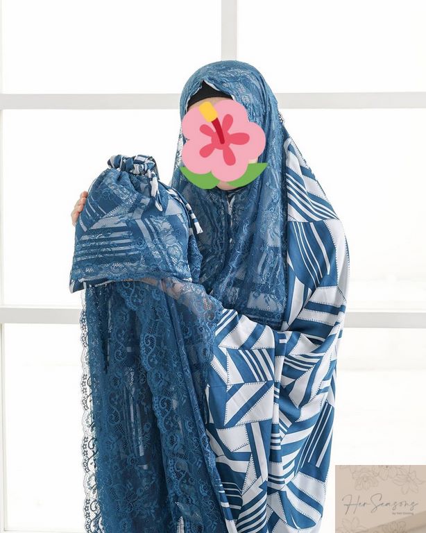 Mukena Herseasons Armani Silk Luxury Premium Printing Abstrak Biru