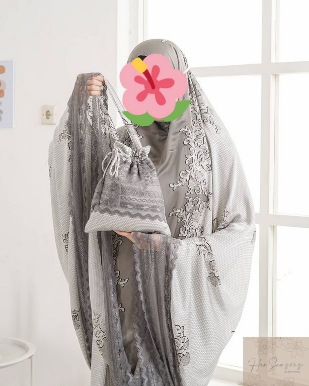 Mukena Herseasons Armani Silk Luxury Premium Printing Bunga Bakung Abu