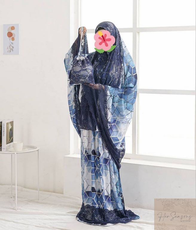Mukena Herseasons Armani Silk Luxury Premium Printing Limas Biru